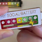Metal My Social Battery Mood Brooch Pin Funny Interactive Enamel Badge Pins Gift
