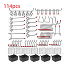 114PCS Pegboard Hooks Set Bins Peg Board Wall Hanger Garage Organizer Workshop