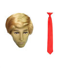 USA President Fancy Dress Costume Wig Red Tie Blonde Donald Trump Cosplay Adults