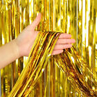 3M Metallic Tinsel Curtain Foil Backdrop Pom Poms Streamers Hen Party Deco Gold