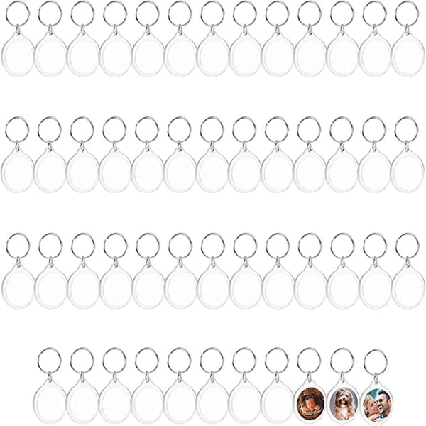 100Pcs DIY Clear Acrylic Blank Photo Picture Frame Key Ring Keychain Keyring NEW