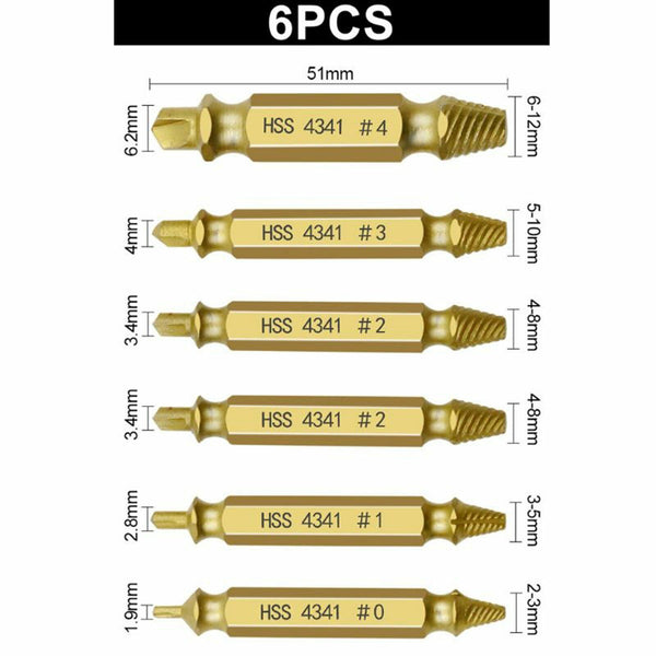 6pcs Damaged Screw Extractor Speed Out Drill Bits Tool Set Broken Bolt Remover