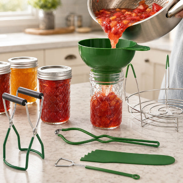 Mason Jars Canning Kit - 6x 500ml Glass Preserving Jars with Lids, Funnel, Rack & Tongs