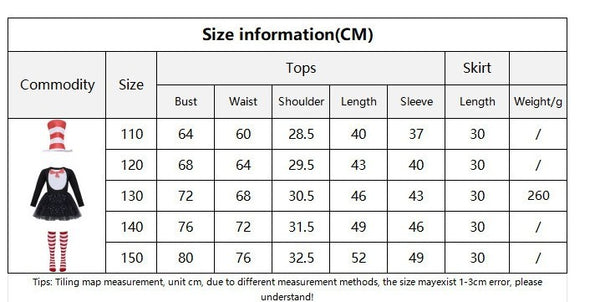 Kids The Cat in The Hat Cosplay Dr.Seuss Costume Cat Outfit Set Girls TUTU Dress
