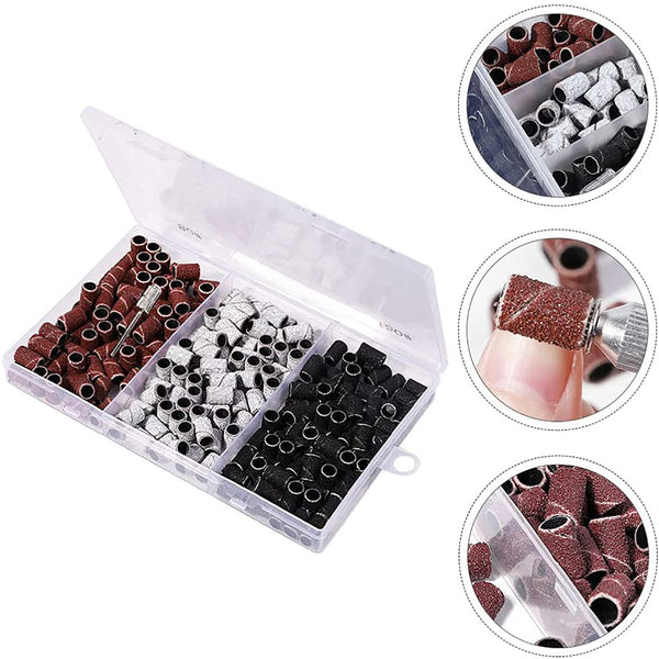 210PCS Sanding Bands 3 Colours 80/120/180 Nail Drill Machines Filing Bits + Boxs