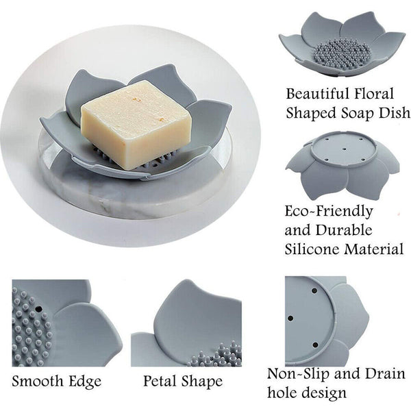 2pcs Creative Lotus Silicone Soap Tray Drain Lotus Soap Box Soap Rack Shelf AU