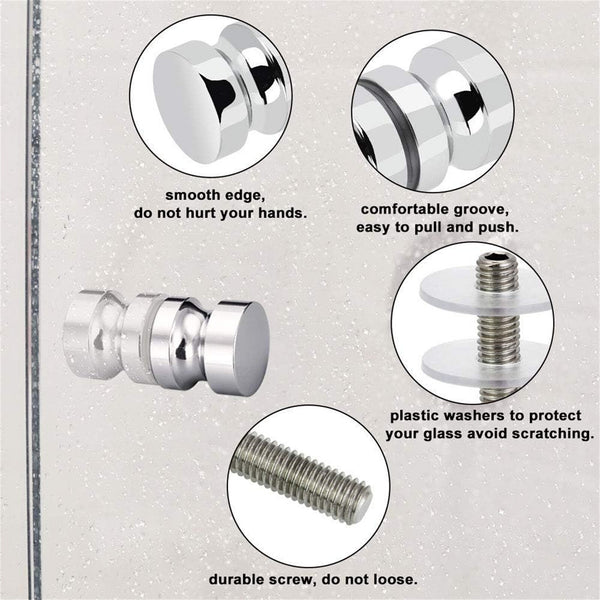 3PCS Stainless Steel Glass Door Knob Pull Handle Bathroom Shower Door
