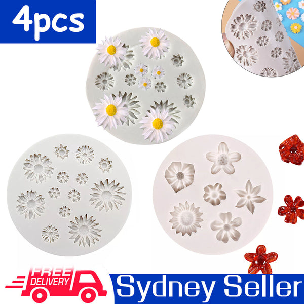 4pcs Cute Flower Silicone Molds,Fondant Candy Mould Mini Flower Chocolate Molds