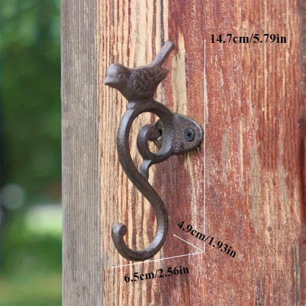 2PCS Vintage Cast Iron Wall Hooks Bird Design Coat Hat Towel Hanging Hooks