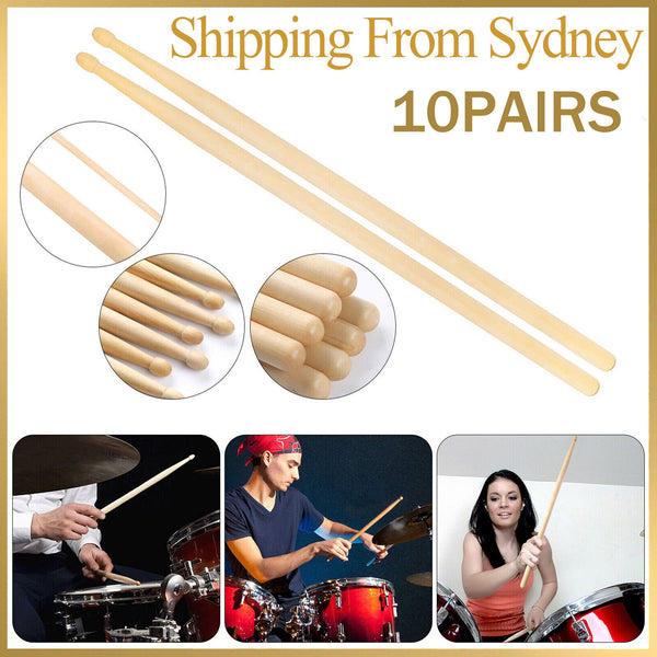 10Pair 5A Maple Wood Lightweight Endearing Music Oval Tip Drumsticks Drum Sticks