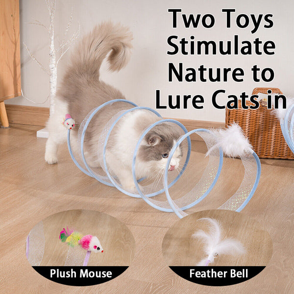 Folded Cat Tunnel Interactive Toy Spiral Tunnel Balls Mouse Feather Kitten Toys