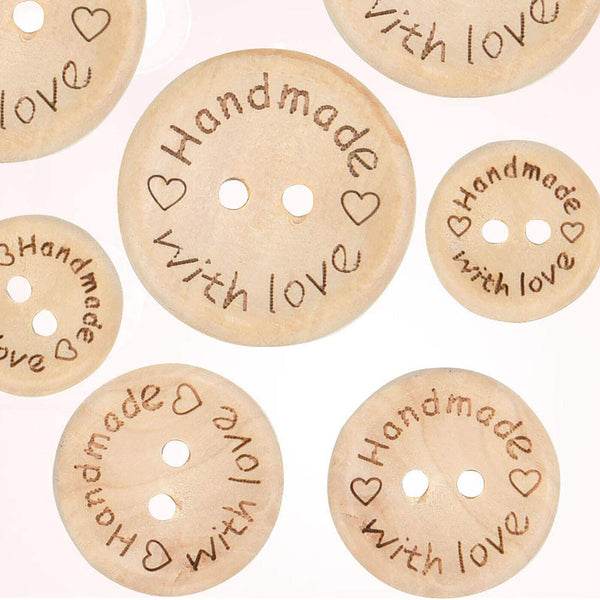 Natural Wooden Button 100pcs Craft Sewing DIY Handmade With Love Wooden Buttons