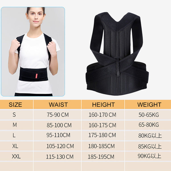 Full Back Posture Corrector Adjust Lumbar Shoulder Support Brace Belt Women Men