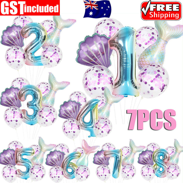 Rainbow 1st 2nd 3rd 4th Little Mermaid Foil Balloons Party Decorations Birthday