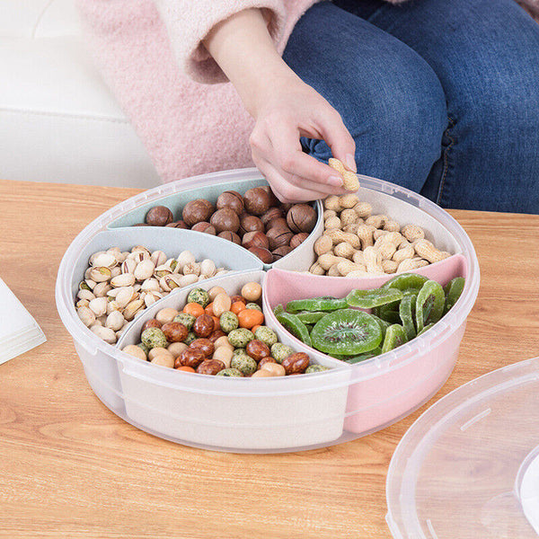 1/2x Snack Divider Container with Lid, Divided Serving Tray with Lid and Handle