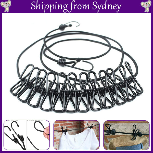 Portable Clothesline with 12 Clothespins,Windproof Travel Stretchy Retractable
