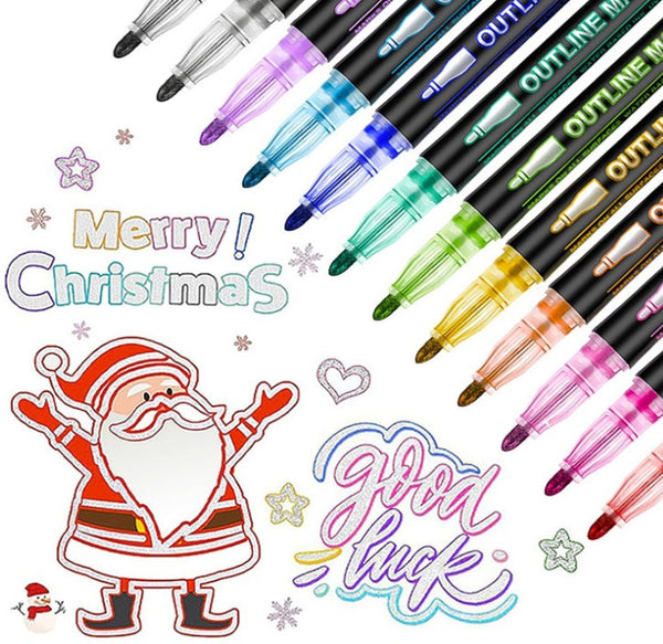 12/24/48PCS Graffiti Pen Xmas Gifts Metallic Outline Pens Coloring Lightstick
