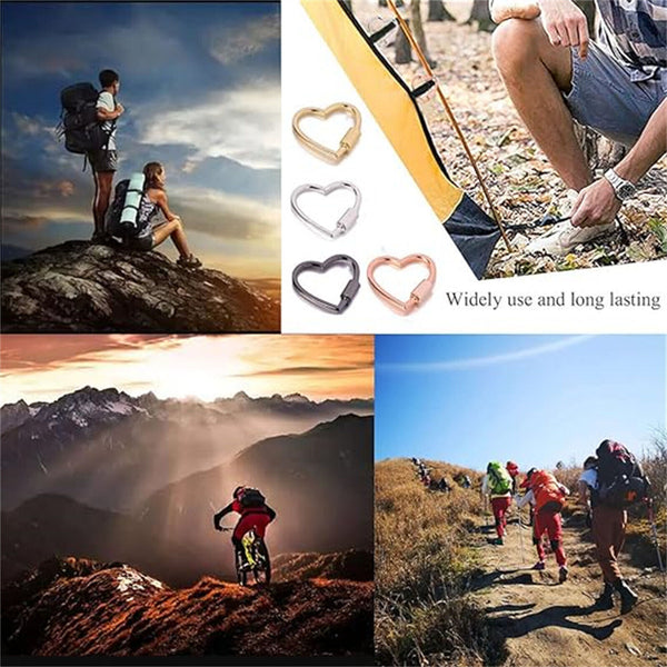 2 PCS Heart Shape Carabiner Clip Metal Open Buckles Clasp Spring Keyring Camping