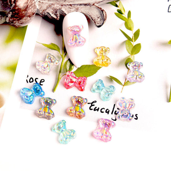 48Pcs/Box Sparkle Nail Art Rhinestones 3D Cute Bear Resin Gems Nails Manicure