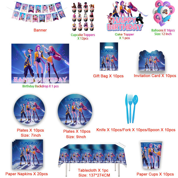 Cups Cake Toppers Balloons Party Supplies Demon Hunters Birthday Tableware