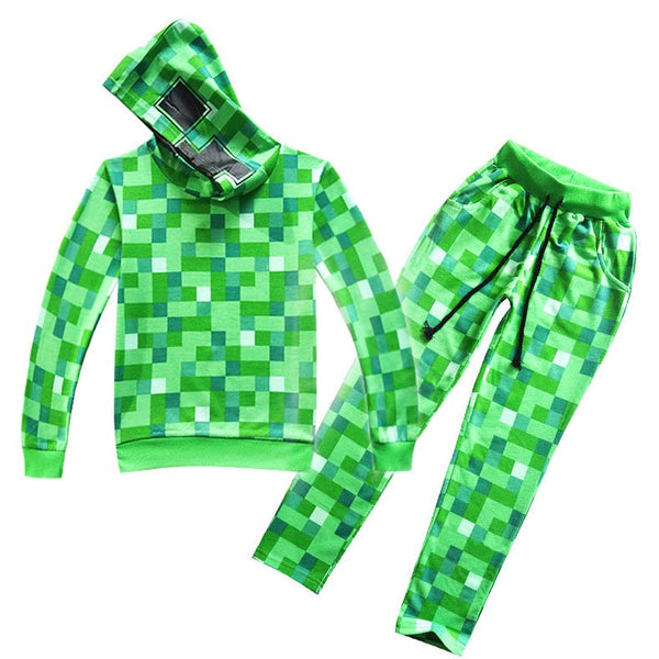 Minecraft Creeper hoodie costume – green pixel pattern kids