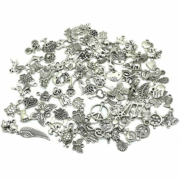 100 pcs Jewelry Making Silver Charms Mixed Wholesale Bulk Smooth Pendants DIY