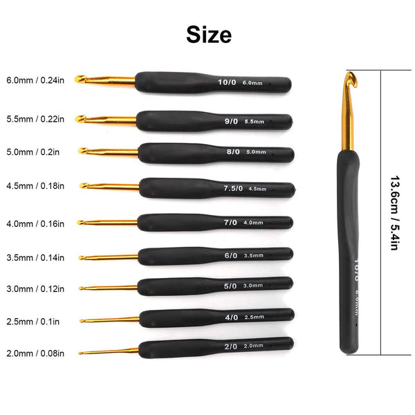 9x Soft Sewing Handle Aluminum Crochet Hook Knitting Needles Yarn 2-6mm Set AU