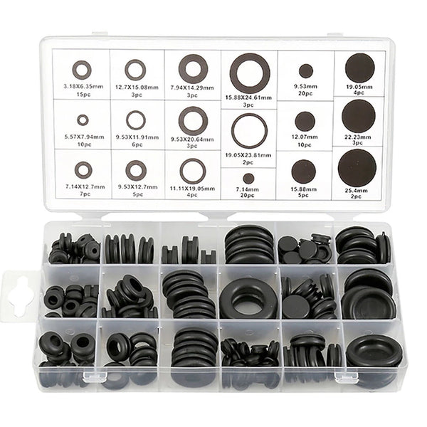 125PCS Rubber Grommet Assortment Set Fastener Kit Blanking 18 Popular Sizes NEW