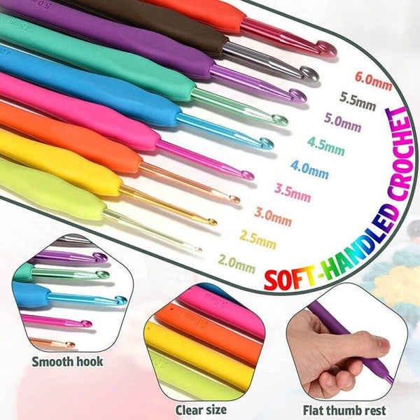 59PCS Beginner Crochet Hooks Kit 5 Roll Yarn Knitting Needles Sewing Set 2Color