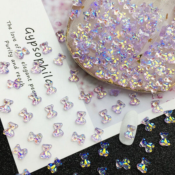 48Pcs/Box Sparkle Nail Art Rhinestones 3D Cute Bear Resin Gems Nails Manicure