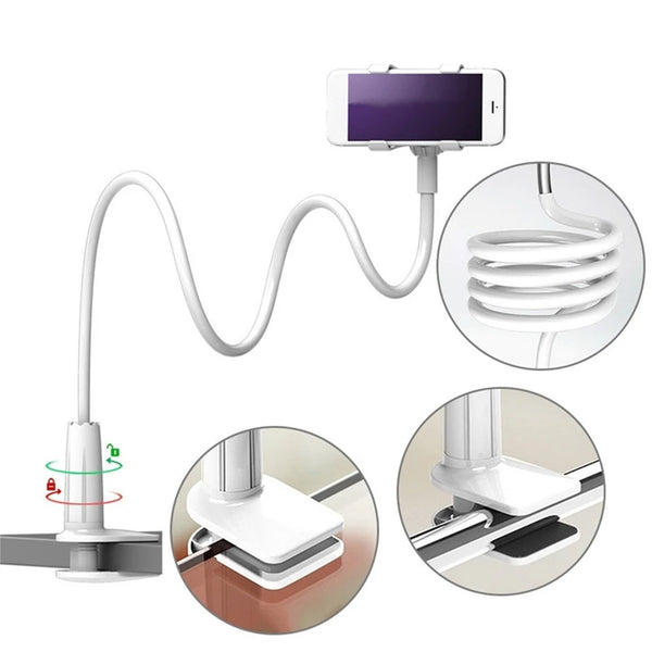 Gooseneck Phone Holder Bed Mount | Flexible 360° Rotating Clip Stand for Desk & Sofa