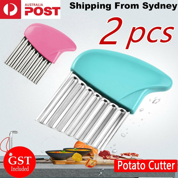 2x Stainless Steel Crinkle Cutter Wavy Vegetable Potato Chip Slicer Knife Blade