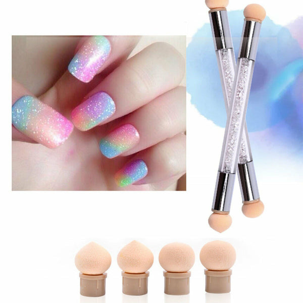 2 Sets Nail Art Sponge Stamping Brush Dual-head Colour Transfer Pen Gradient Paint AU