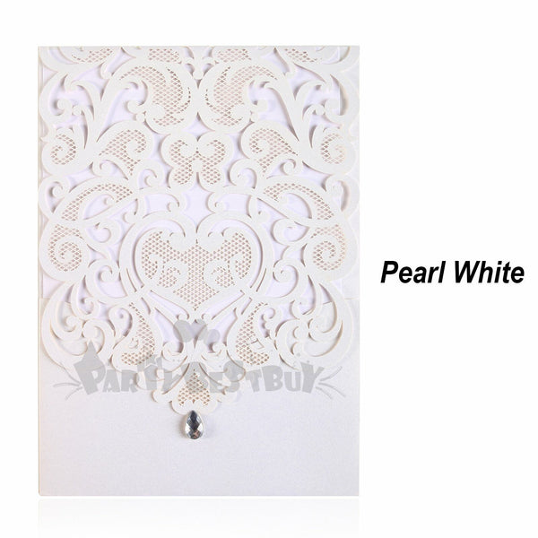 10pcs Laser Cut Wedding Invitations Pearl Card Pocket Envelope Invites 25 Style