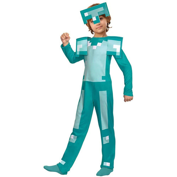 Boys Minecraft diamond armour cosplay costume full length view