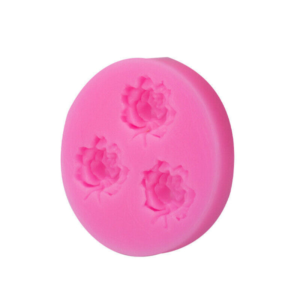 3 Holes Rose Flower Silicone Mould Clay Fondant Sugarcraft Mold Cake Decorating