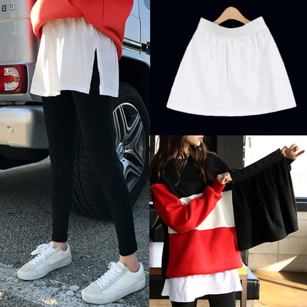Women Fake Layered Shirt Extender Sweep Hem Mini Skirt Waist Layering Top