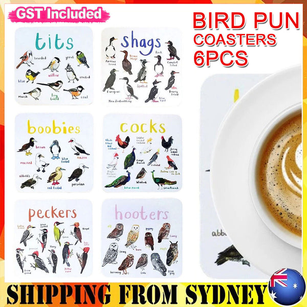Set of 6 Bird Pun Coasters Funny Coasters for Drinks Kitchen Bar Decoration Gift