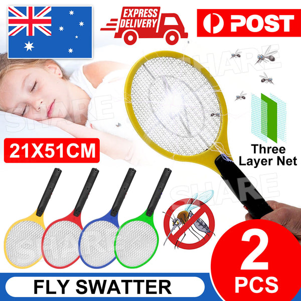 2x Electric Bug Zapper Tennis Racket Mosquito Fly Swatter Insect Killer Handheld