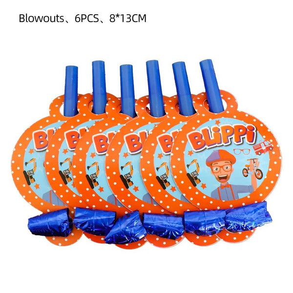Blippi Party Supplies Tableware Kids Birthday Banner Topper Balloon Plate Bag