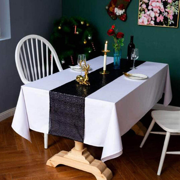 Black Sequin Table Runners Tablecloths Wedding Events Party Tablecover Decoratio