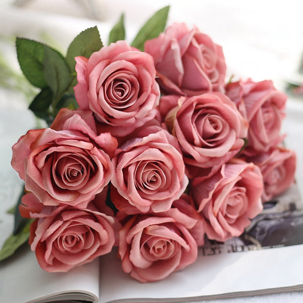 25pcs Artificial Rose Bouquet Set with 2 Floral Foam Holders | Mixed Silk Flower Arrangement Kit