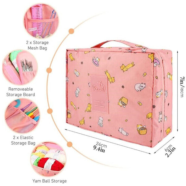 59PCS Beginner Crochet Hooks Kit 5 Roll Yarn Knitting Needles Sewing Set 2Color