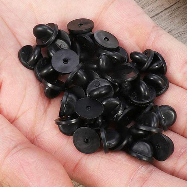 100PCS Black PVC Rubber Pin Backs Lapel Backing ButterflyTie Tack Holder Clasp