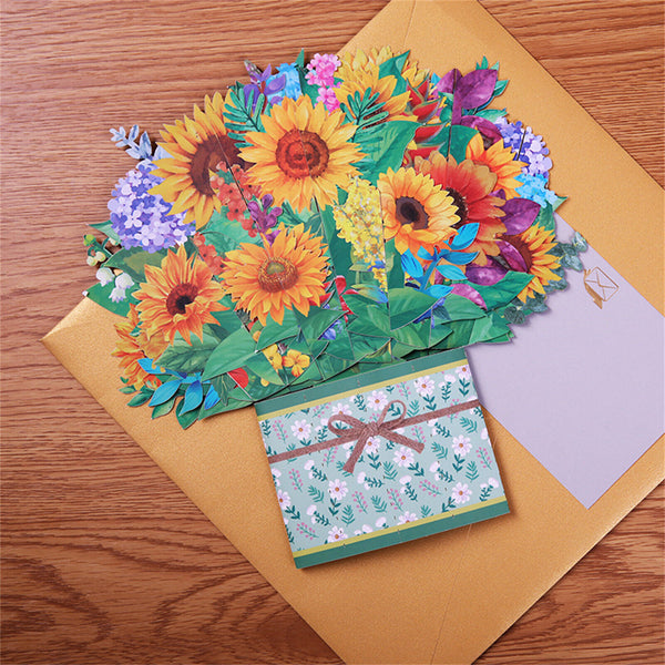 Giant Bouquet Mixed Flowers Pop-Up 3D Gift Card Sunflower Greeting Birthday Gift