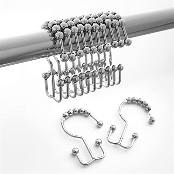 24X Shower Curtain Hooks Rings Rust-Resistant Metal Double Glide Shower Hooks