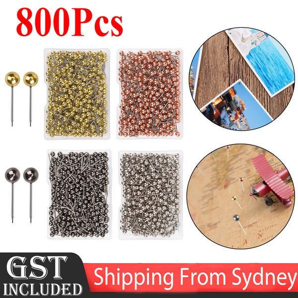 800Pcs Map Push Pins Map Tacks Round Head Tacks Steel Points Assorted Colour AUS