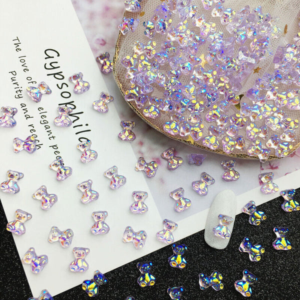 48Pcs/Box Sparkle Nail Art Rhinestones 3D Cute Bear Resin Gems Nails Manicure