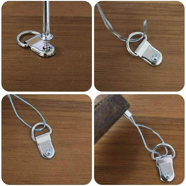 1/2Set Picture Hangers Hooks 30M Wire Photo Frame Hanging D Ring Stainless Steel