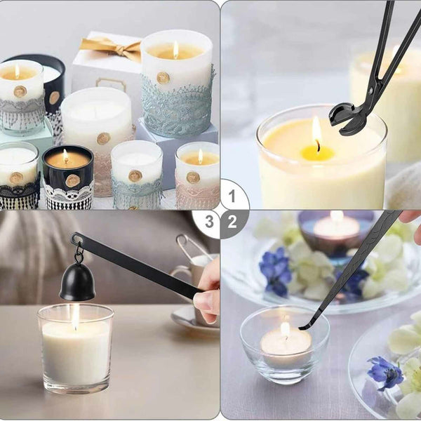 3pcs Candle Care Tool Set | Stainless Steel Wick Trimmer, Snuffer & Wick Dipper